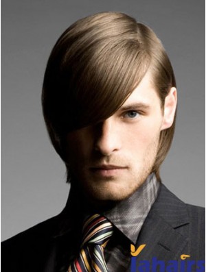 Brown Chin Length Remy Human Straight Wig For Man