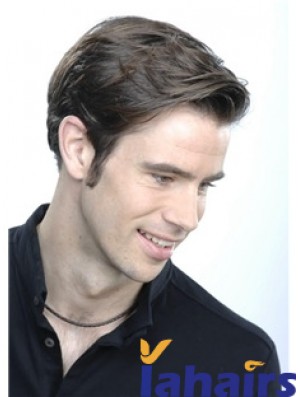 Straight Short 100% Hand Tied Brown Lace Wigs For Men