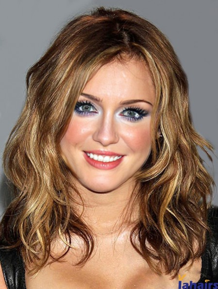 Synthetic Capless Brown Shoulder Wavy Miley Cyrus Hair Wigs