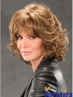  Wigs With Bangs Lace Front Chin Length Brown Color