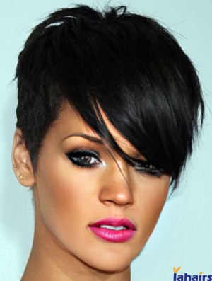 Glueless Lace Wigs With Bangs Black Color