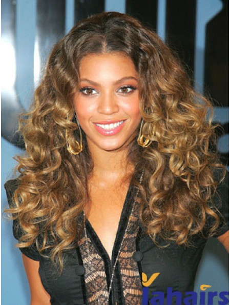 Lace Front Long Curly Brown Remy Human  Style Wig