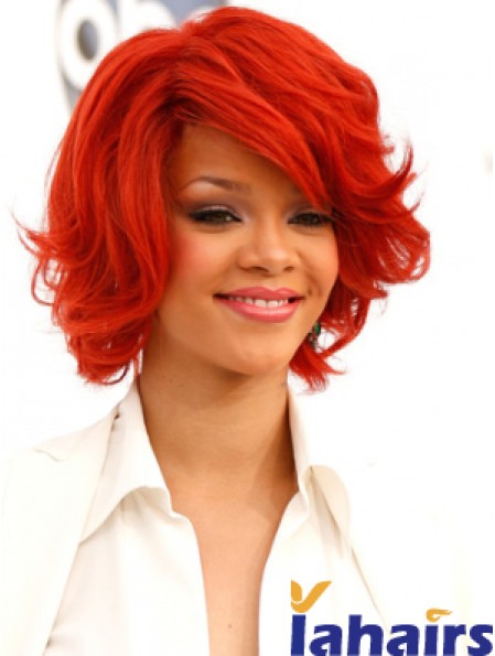 Red Wavy With Bangs 100% Hand-tied 12 inch Popular  Wigs