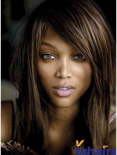 Brown Straight With Bangs Lace Front 16 inch Modern Tyra Banks Wigs