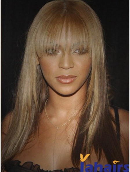 Brown Long Straight With Bangs Lace Front 16 inch  Wigs