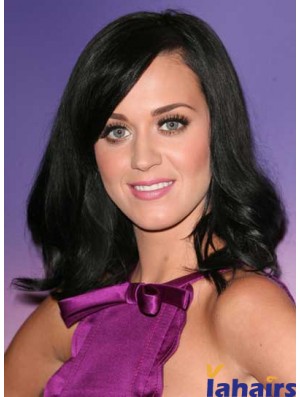 16 inch Natural Black Shoulder Length Wavy Layered Katy Perry Wigs