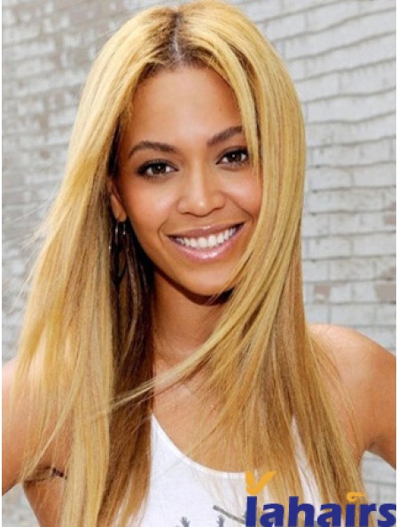 Blonde Long Straight Without Bangs Lace Front 20 inch  Wigs