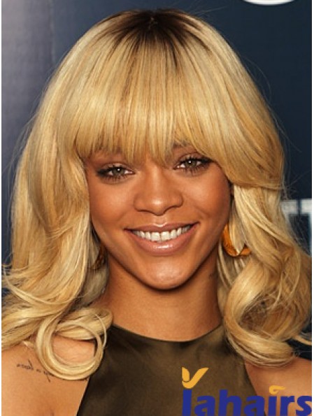 Blonde Wavy With Bangs Lace Front 14 inch Trendy  Wigs