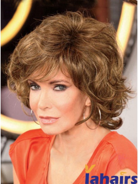 Chin Length Curly With Bangs Lace Front Brown Modern 12 inch  Wigs