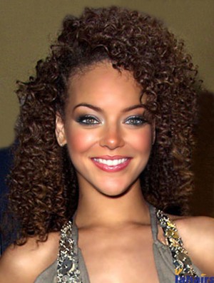 Brown Curly Layered 100% Hand-tied 14 inch Convenient  Wigs