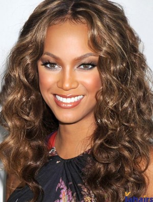 Brown Curly Without Bangs 100% Hand-tied 20 inch Fashionable Tyra Banks Wigs