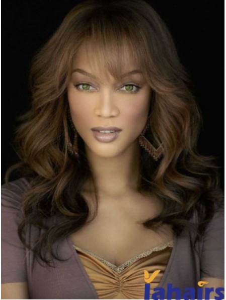 Brown Wavy With Bangs Lace Front 18 inch Good Tyra Banks Wigs