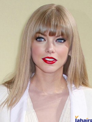 Capless With Bangs Straight Shoulder Length Blonde Durable  Wigs