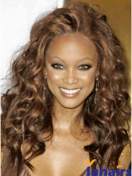 Brown Curly Without Bangs 100% Hand-tied 18 inch Flexibility Tyra Banks Wigs