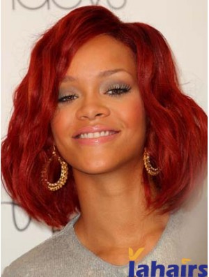 Red Wavy Without Bangs Lace Front 12 inch Stylish  Wigs