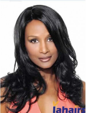 Black Long Wavy Without Bangs Lace Front 18 inch Beverly Johnson Wigs