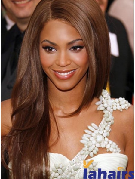 Brown Long Straight Without Bangs Lace Front 22 inch  Wigs