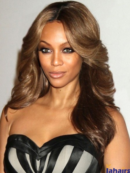 Brown Wavy Layered 100% Hand-tied 20 inch No-Fuss Tyra Banks Wigs