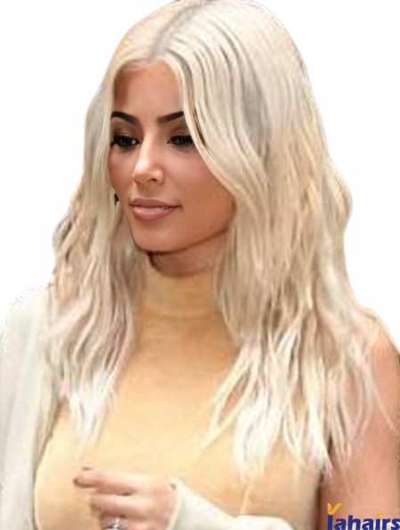 Blonde Long Lace Front 20 inch Wavy Remy Human Hair  Wigs