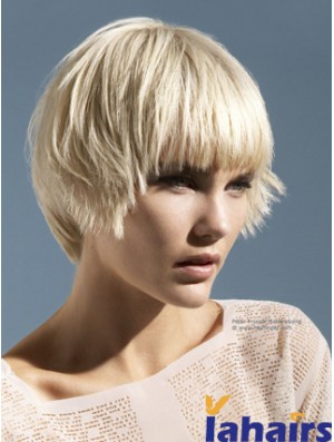 Monofilament Boycuts Short Straight 10 inch Platinum Blonde Convenient Fashion Wigs