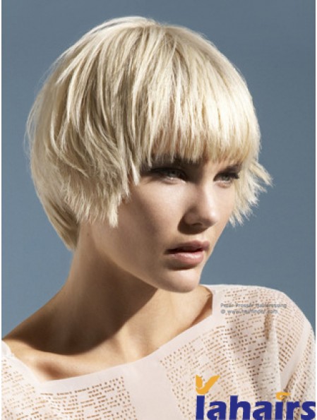 Monofilament Boycuts Short Straight 10 inch Platinum Blonde Convenient Fashion Wigs