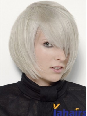 Capless Grey Chin Length Straight 12 inch Platinum Blonde Stylish Fashion Wigs