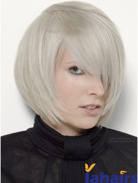 Capless Grey Chin Length Straight 12 inch Platinum Blonde Stylish Fashion Wigs