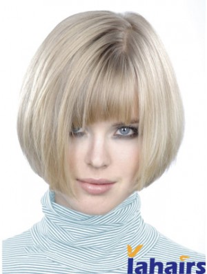 Monofilament Bobs Short Straight 10 inch Platinum Blonde Style Fashion Wigs