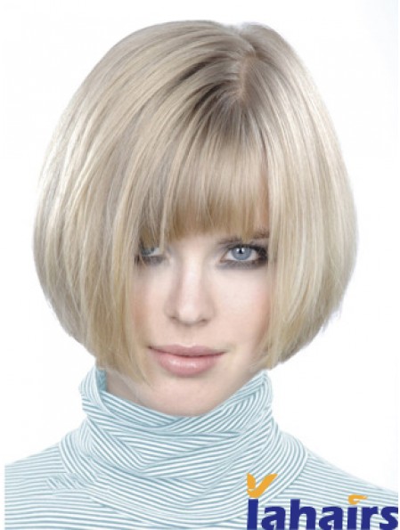 Monofilament Bobs Short Straight 10 inch Platinum Blonde Style Fashion Wigs