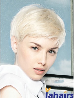 Lace Front Wig Platinum Color Short Length Straight Style Boycuts