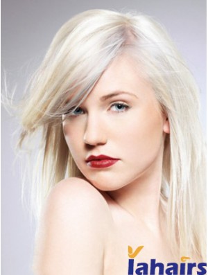 Capless With Bangs Long Straight 16 inch Platinum Blonde Convenient Fashion Wigs