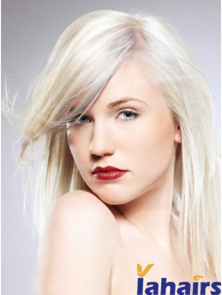 Capless With Bangs Long Straight 16 inch Platinum Blonde Convenient Fashion Wigs