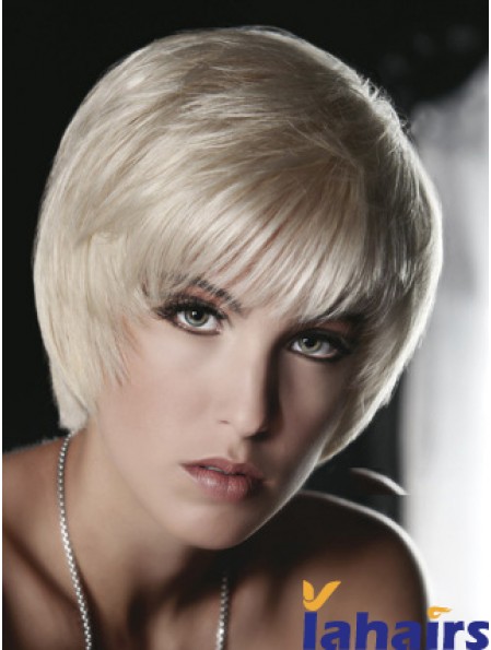 Monofilament Grey Short Straight 8 inch Platinum Blonde Great Fashion Wigs