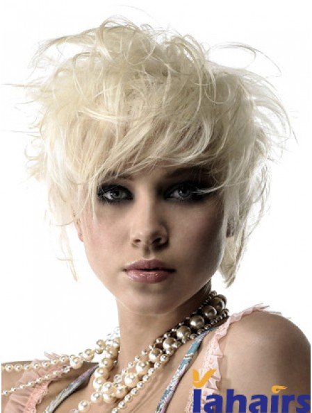 Lace Front Boycuts Short Wavy 8 inch Platinum Blonde Durable Fashion Wigs