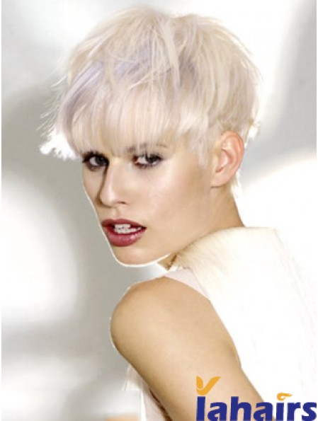 Monofilament Boycuts Short Straight 8 inch Platinum Blonde Ideal Fashion Wigs