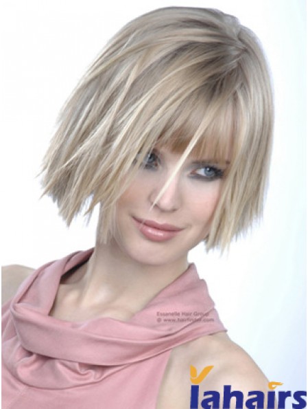 Monofilament Bobs Chin Length Straight 10 inch Platinum Blonde Good Fashion Wigs