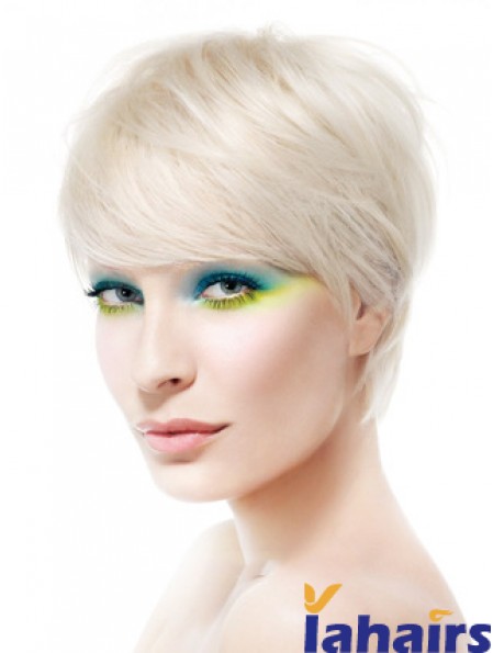 Lace Front Boycuts Short Straight 8 inch Platinum Blonde Soft Fashion Wigs