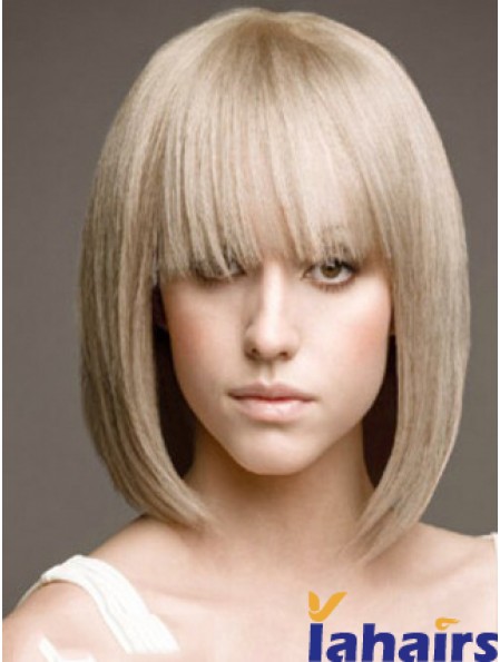 Full Lace Bobs Chin Length Straight 12 inch Platinum Blonde Beautiful Fashion Wigs