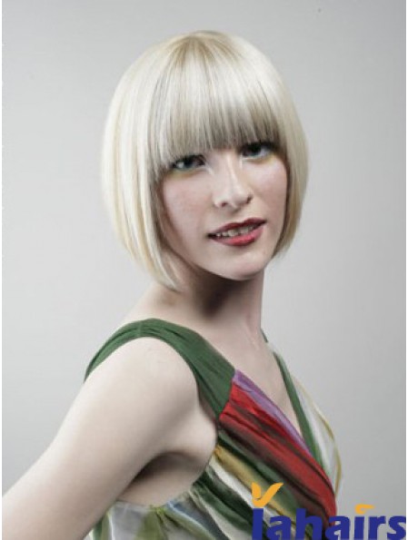 Full Lace Bobs Chin Length Straight 10 inch Platinum Blonde Designed Fashion Wigs