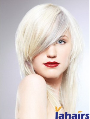 Lace Front With Bangs Long Straight 16 inch Platinum Blonde Fashionable Fashion Wigs