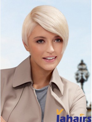 Lace Front Boycuts Short Straight 8 inch Platinum Blonde Style Fashion Wigs