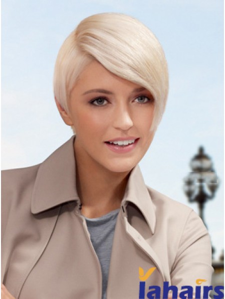 Lace Front Boycuts Short Straight 8 inch Platinum Blonde Style Fashion Wigs