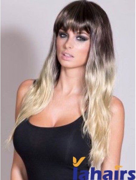 Flexibility Ombre/2 Tone Long Straight With Bangs 24 inch Human Lace Wigs