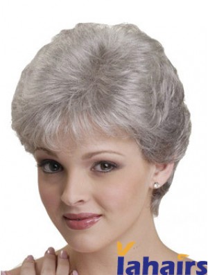 Short Grey Wigs With Synthetic Capless Straight Style