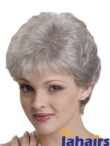 Short Grey Wigs With Synthetic Capless Straight Style