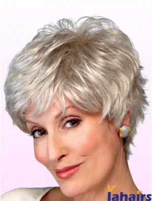 Wigs Elderly Lady Grey Style Short Length Wavy Style