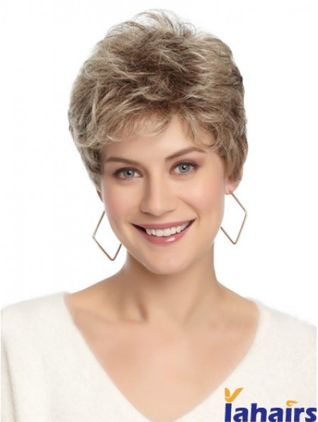 Synthetic Affordable Cropped Wavy Grey Wigs