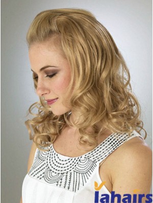 Shoulder Length Wavy Blonde Durable Synthetic Half Wigs