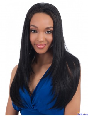 Straight Indian Remy Hair Black Long Convenient 3/4 Wigs