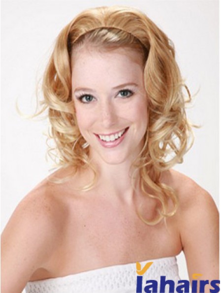 Shoulder Length Curly Blonde Style Synthetic Half Wigs